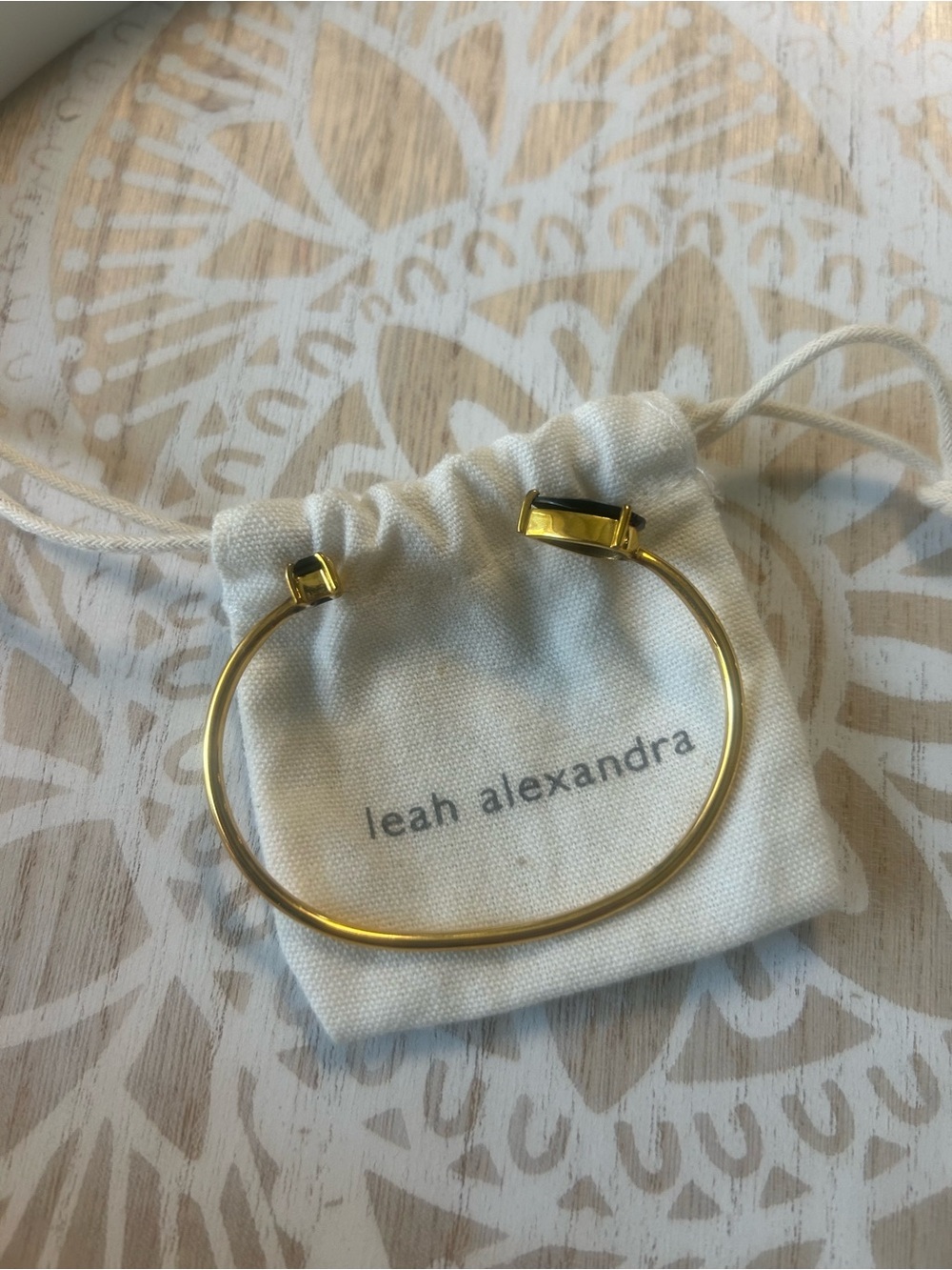 Leah Alexandra Gold bracelet Cuff with Black onyx Stone Accents - Picture 5 of 6